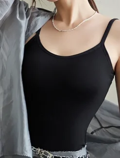 Best Women's Camisole Tank Top Adjustable Spaghetti Strap Pastel Pink Cream White Solid Color Basic Layering Spring Summer Casual Comfort Fit Clothing Apparel Women Tank Tops & Camis