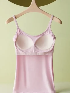 Best Women's Camisole Tank Top Adjustable Spaghetti Strap Pastel Pink Cream White Solid Color Basic Layering Spring Summer Casual Comfort Fit Clothing Apparel Women Tank Tops & Camis