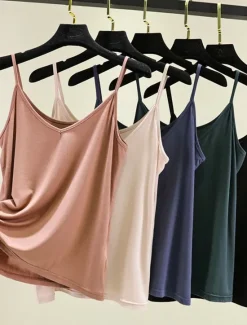 Women's Camisole Tank Top Solid Color Daily Sleeveless Crew Neck Regular Tops Daily Backless Light Blue Iron Gray Denim Blue Matcha green Black Summer Women Tank Tops & Camis