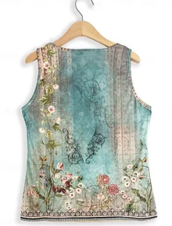 New Women's Camisole Tank Top Stylish Casual Floral Buttons Print Sleeveless Regular Tops Notched Neck Casual Daily Holiday White Blue Green Gray Summer Women Spring Tops|Tank Tops & Camis