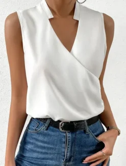 Online Women's Camisole Tank Top Solid Color Elegant Stylish Basic Sleeveless V Neck Regular Tops Daily Black White Yellow Red Blue Summer Women Blouses & Shirts