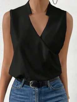 Online Women's Camisole Tank Top Solid Color Elegant Stylish Basic Sleeveless V Neck Regular Tops Daily Black White Yellow Red Blue Summer Women Blouses & Shirts