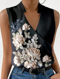 Best Women's Camisole Tank Top Fashion Floral Print Sleeveless Regular Tops V Neck Casual Holiday Summer Women Tank Tops & Camis|Spring Tops