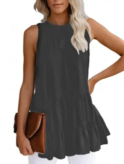 Online Women's Camisole Tank Top Black White Pink Solid Color Ladies Flowy Street Daily Fashion Round Neck S Women Tank Tops & Camis