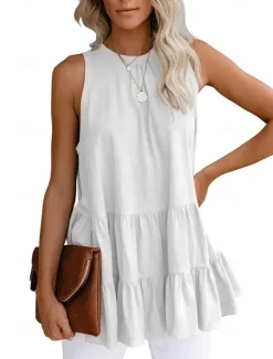 Online Women's Camisole Tank Top Black White Pink Solid Color Ladies Flowy Street Daily Fashion Round Neck S Women Tank Tops & Camis