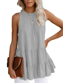 Online Women's Camisole Tank Top Black White Pink Solid Color Ladies Flowy Street Daily Fashion Round Neck S Women Tank Tops & Camis