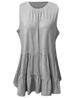 Online Women's Camisole Tank Top Black White Pink Solid Color Ladies Flowy Street Daily Fashion Round Neck S Women Tank Tops & Camis