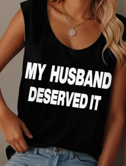 Best Women's Camisole Tank Top Graphic Letter Graffiti Vintage Tropical Stylish Sleeveless Crew Neck Scoop Neck Regular Tops Daily Print Black Pink Army Green Red Purple Summer Ridicule Husband Women Tank Tops & Camis