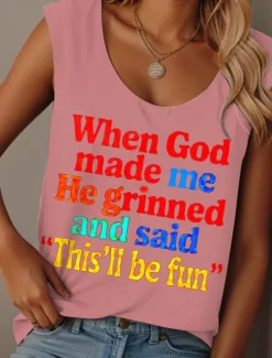 Online Women's Camisole Tank Top Graphic Daily Casual Sleeveless Crew Neck Regular Tops Daily Print Black White Pink Blue Purple Summer GOD Women Tank Tops & Camis