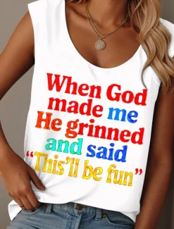 Online Women's Camisole Tank Top Graphic Daily Casual Sleeveless Crew Neck Regular Tops Daily Print Black White Pink Blue Purple Summer GOD Women Tank Tops & Camis