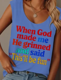 Online Women's Camisole Tank Top Graphic Daily Casual Sleeveless Crew Neck Regular Tops Daily Print Black White Pink Blue Purple Summer GOD Women Tank Tops & Camis