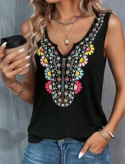 Sale Women's Camisole Tank Top Floral Ethnic Casual Sleeveless V Neck Regular Tops Daily Print Summer Women Tank Tops & Camis|Spring Tops