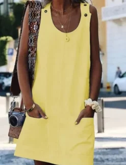 Outlet Women's Camisole Tank Top T shirt Dress Vest Streetwear Casual Pocket Sleeveless Long Tops U Neck Daily Weekend Black White Yellow Wine Blue Women Tank Tops & Camis