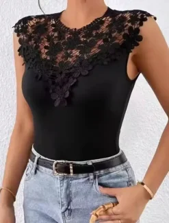 Best Women's Camisole Tank Top Solid Color Elegant Daily Stylish Sleeveless Crew Neck Regular Tops Daily Hollow Out Summer Spring Women Tank Tops & Camis