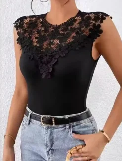 Best Women's Camisole Tank Top Solid Color Elegant Daily Stylish Sleeveless Crew Neck Regular Tops Daily Hollow Out Summer Spring Women Tank Tops & Camis