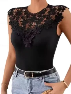 Best Women's Camisole Tank Top Solid Color Elegant Daily Stylish Sleeveless Crew Neck Regular Tops Daily Hollow Out Summer Spring Women Tank Tops & Camis