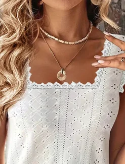 Best Women's Camisole Tank Top Women's Plain Lace Eyelet Lace Street Daily Basic Modern Square Neck Regular Fit S Women Tank Tops & Camis