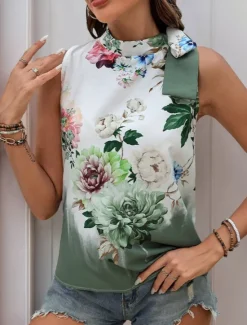 Best Women's Camisole Tank Top Floral Stylish Casual Sleeveless Turtleneck Regular Tops Daily Print Summer Women Spring Tops|Tank Tops & Camis