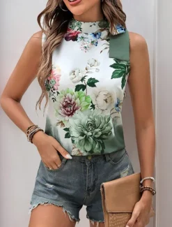 Best Women's Camisole Tank Top Floral Stylish Casual Sleeveless Turtleneck Regular Tops Daily Print Summer Women Spring Tops|Tank Tops & Camis
