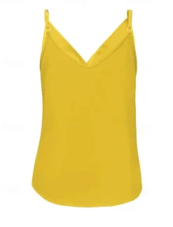 Outlet Women's Camisole Tank Top Basic Sleeveless Regular Tops V Neck Party Casual Black White Yellow Light Green Pink Women Tank Tops & Camis
