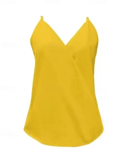 Outlet Women's Camisole Tank Top Basic Sleeveless Regular Tops V Neck Party Casual Black White Yellow Light Green Pink Women Tank Tops & Camis