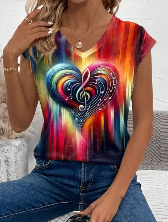 Best Women's Camisole Tank Top Vest Ombre Heart Stylish Sleeveless V Neck Regular Tops Daily Print Purple Green Rainbow Summer Women T-Shirts|Tank Tops & Camis