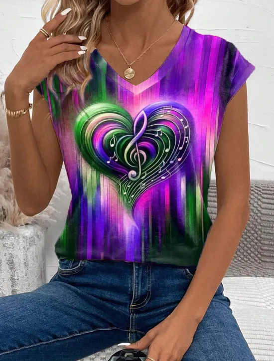 Best Women's Camisole Tank Top Vest Ombre Heart Stylish Sleeveless V Neck Regular Tops Daily Print Purple Green Rainbow Summer Women T-Shirts|Tank Tops & Camis