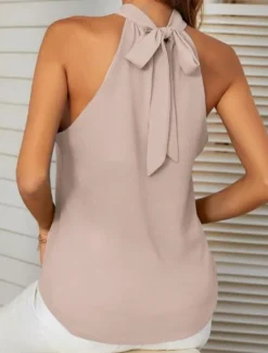 Outlet Women's Camisole Tank Top Solid Color Stylish Casual Sleeveless Halter Neck Regular Tops Daily White Pink Fuchsia Summer Women Tank Tops & Camis|Blouses & Shirts