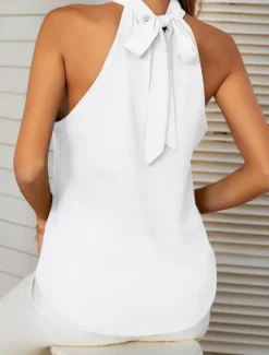 Outlet Women's Camisole Tank Top Solid Color Stylish Casual Sleeveless Halter Neck Regular Tops Daily White Pink Fuchsia Summer Women Tank Tops & Camis|Blouses & Shirts