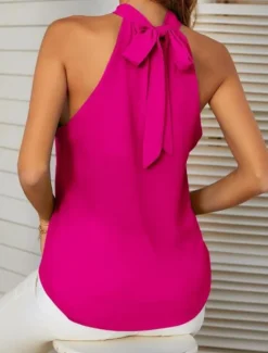 Outlet Women's Camisole Tank Top Solid Color Stylish Casual Sleeveless Halter Neck Regular Tops Daily White Pink Fuchsia Summer Women Tank Tops & Camis|Blouses & Shirts