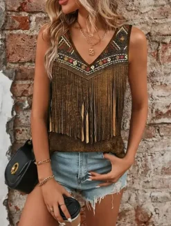 Best Women's Camisole Tank Top Boho Tank Top Western Tank Top Graphic Bohemia Vintage Ethnic Sleeveless V Neck Regular Tops Daily Holiday Print Summer Women Blouses & Shirts|Boho Tops