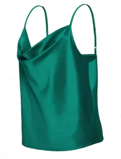 Clearance Women's Camisole Tank Top Solid Color Casual Sleeveless V Neck Regular Tops Daily Buttons Pocket Black Wine Green Summer Spring Women Tank Tops & Camis