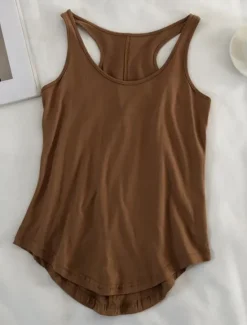 New Women's Camisole Tank Top Solid Color Daily Stylish Casual Sleeveless Scoop Neck Regular Tops Daily Backless Black Light Brown Brown Summer Women Tank Tops & Camis