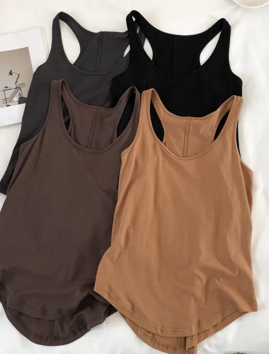 New Women's Camisole Tank Top Solid Color Daily Stylish Casual Sleeveless Scoop Neck Regular Tops Daily Backless Black Light Brown Brown Summer Women Tank Tops & Camis