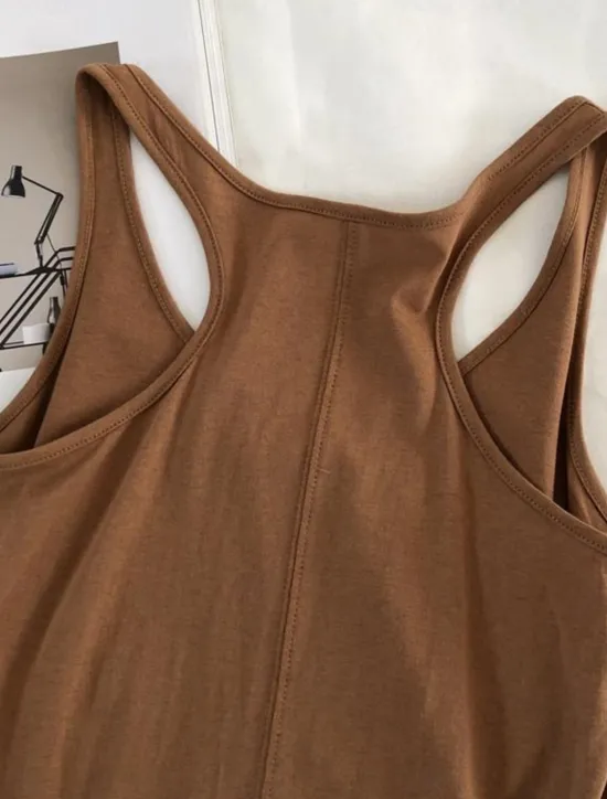 New Women's Camisole Tank Top Solid Color Daily Stylish Casual Sleeveless Scoop Neck Regular Tops Daily Backless Black Light Brown Brown Summer Women Tank Tops & Camis