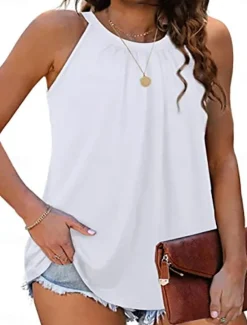 Women's Camisole Tank Top Solid Color Daily Casual Sleeveless Halter Neck Regular Tops Daily White Pink Green Gray Summer Spring Women Tank Tops & Camis