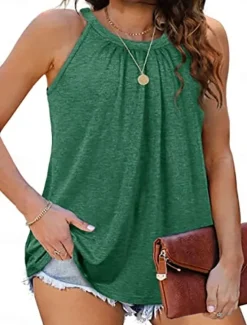 Women's Camisole Tank Top Solid Color Daily Casual Sleeveless Halter Neck Regular Tops Daily White Pink Green Gray Summer Spring Women Tank Tops & Camis