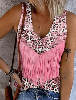 Best Women's Camisole Tank Top Leopard Color Block Stylish Casual Sleeveless Sleeveless V Neck Crop Tops Daily Print Pink Blue Summer Spring Women Tank Tops & Camis