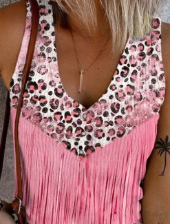 Best Women's Camisole Tank Top Leopard Color Block Stylish Casual Sleeveless Sleeveless V Neck Crop Tops Daily Print Pink Blue Summer Spring Women Tank Tops & Camis