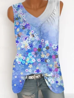 Outlet Women's Camisole Tank Top Floral Graphic Vintage Tropical Stylish Sleeveless V Neck Long Tops Daily Print Pink Blue Green Summer Spring Women Tank Tops & Camis