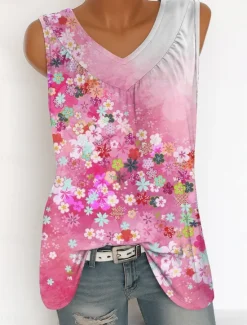 Outlet Women's Camisole Tank Top Floral Graphic Vintage Tropical Stylish Sleeveless V Neck Long Tops Daily Print Pink Blue Green Summer Spring Women Tank Tops & Camis