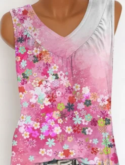 Outlet Women's Camisole Tank Top Floral Graphic Vintage Tropical Stylish Sleeveless V Neck Long Tops Daily Print Pink Blue Green Summer Spring Women Tank Tops & Camis