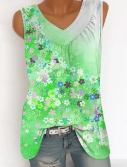Outlet Women's Camisole Tank Top Floral Graphic Vintage Tropical Stylish Sleeveless V Neck Long Tops Daily Print Pink Blue Green Summer Spring Women Tank Tops & Camis
