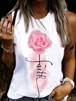Discount Women's Camisole Tank Top Letter Stylish Casual Sleeveless Crew Neck Regular Tops Daily Print Summer Women Tank Tops & Camis