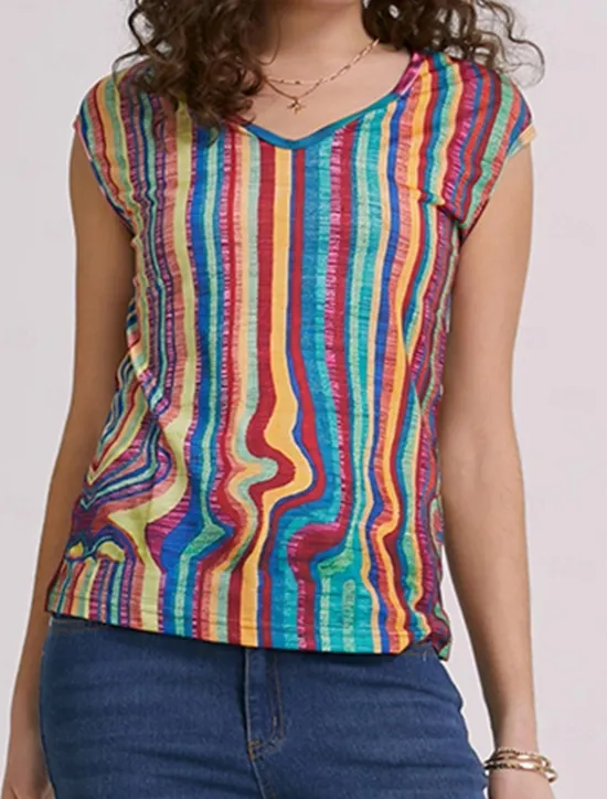 Outlet Women's Camisole Tank Top Basic Neon & Bright Striped Print Sleeveless Regular Tops V Neck Casual Yellow Pink Women Tank Tops & Camis