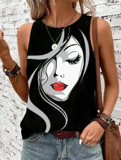 Hot Women's Camisole Tank Top Daily Color Block Geometric Sleeveless Summer Women Tank Tops & Camis