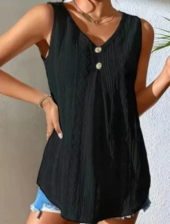 Clearance Women's Camisole Tank Top Solid Color Daily Casual Sleeveless V Neck Regular Tops Daily Buttons Black White Summer Spring Women Tank Tops & Camis