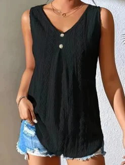 Clearance Women's Camisole Tank Top Solid Color Daily Casual Sleeveless V Neck Regular Tops Daily Buttons Black White Summer Spring Women Tank Tops & Camis