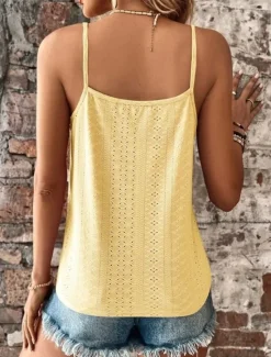 Best Women's Camisole Tank Top White Yellow Pink Plain Lace Cut Out Street Daily Fashion Spag Regular Fit S Women Tank Tops & Camis