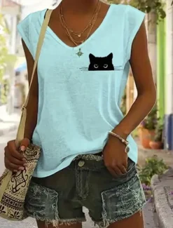 Discount Women's Camisole Tank Top Graphic Animal Stylish Casual Sleeveless V Neck Regular Tops Daily Print White Pink Blue Green Summer Spring Women Tank Tops & Camis